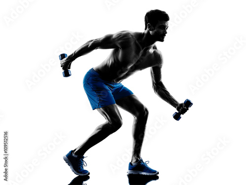 Fototapeta man exercising fitness weights silhouette