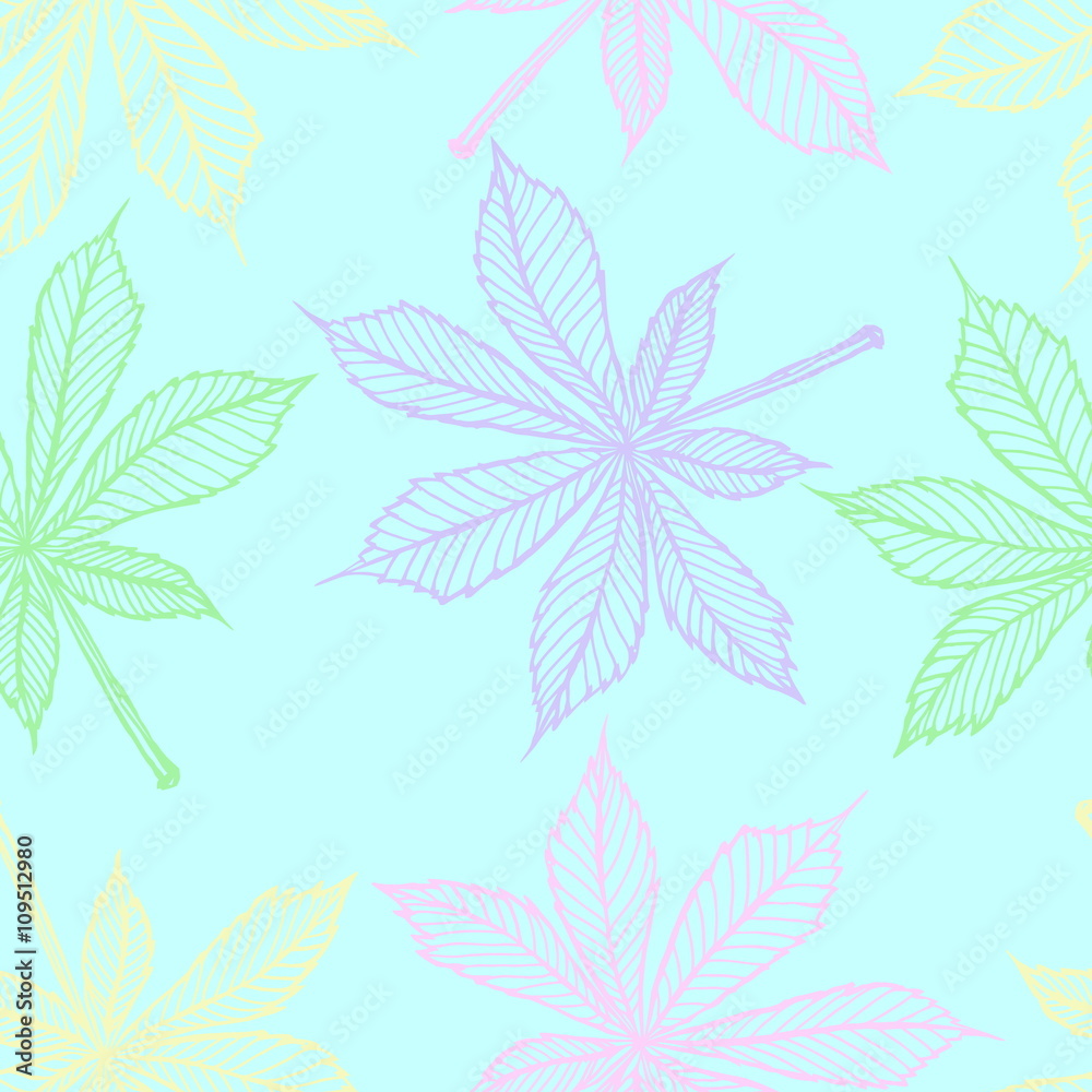 Vector seamless pattern - linear leaves of chestnut with Soft Pastels 2016 Trand Colors - in vector