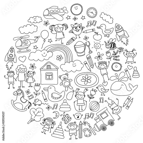 Vector set of kindergarten images