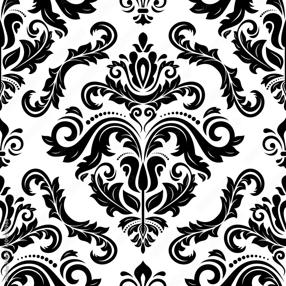 Seamless oriental pattern in the style of baroque. Traditional classic vector pattern. Black and white pattern
