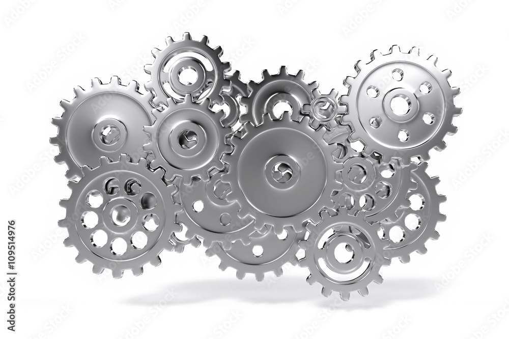 gear wheel system floating in a white environmen gear wheel system floating in a white environmen