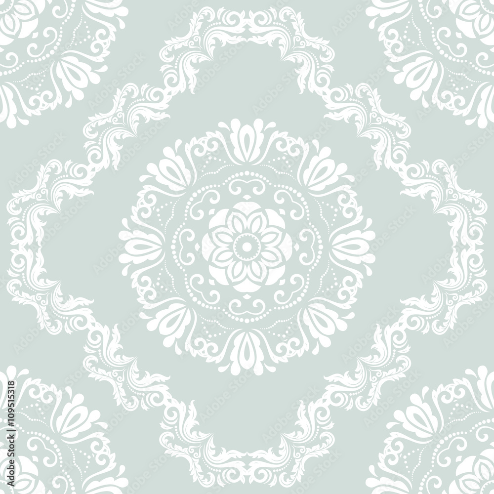 Seamless oriental pattern in the style of baroque. Traditional classic vector pattern. Light blue and white pattern Seamless oriental pattern in the style of baroque. Traditional classic vector pattern. Light blue and white pattern
