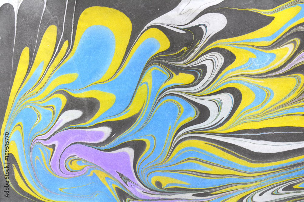 Close up view of an original abstract ebru painting on canvas. Grunge background, fragment of marbling artwork, spots of paint, modern art, contemporary. Writing surface, endpapers in bookbinding. Close up view of an original abstract ebru painting on canvas. Grunge background, fragment of marbling artwork, spots of paint, modern art, contemporary. Writing surface, endpapers in bookbinding.