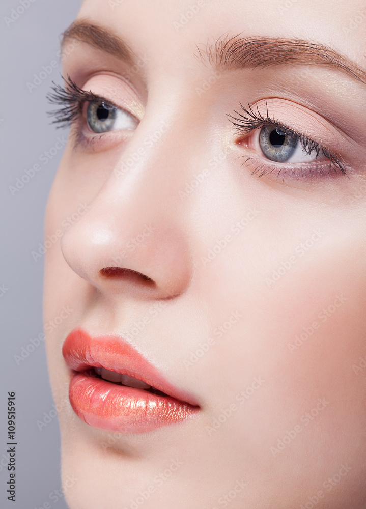 female eye zone and brows with day makeup