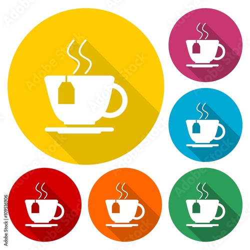 Tea - vector icons set with long shadow