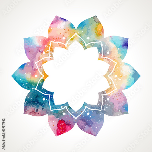 Flower oriental frame. Watercolor texture. Indian asian style. Frame edited in vector