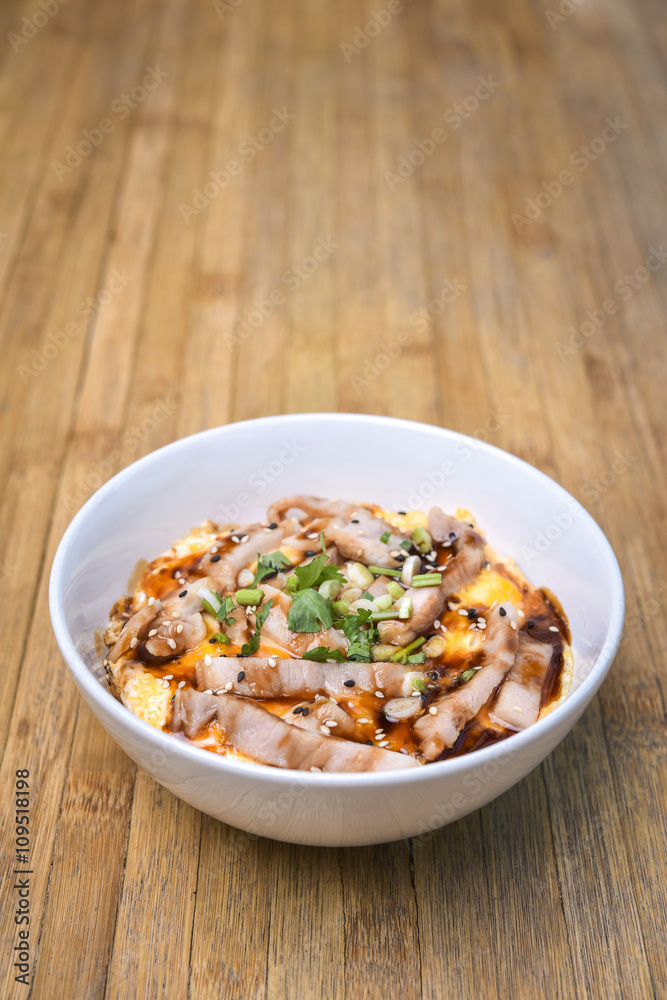 Traditional Japanese food, Oyakodon and rice in a bowl. (Chicken Traditional Japanese food, Oyakodon and rice in a bowl. (Chicken