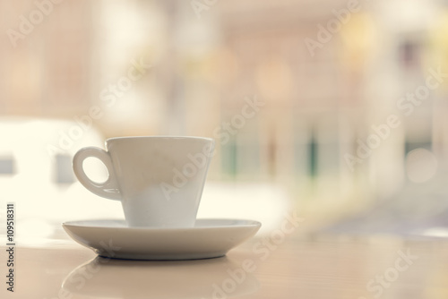 Fototapeta Naklejka Na Ścianę i Meble -  coffee cup on wooden table ,soft focus