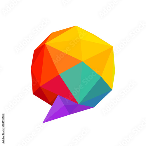 Low poly sphere speech bubble logo.