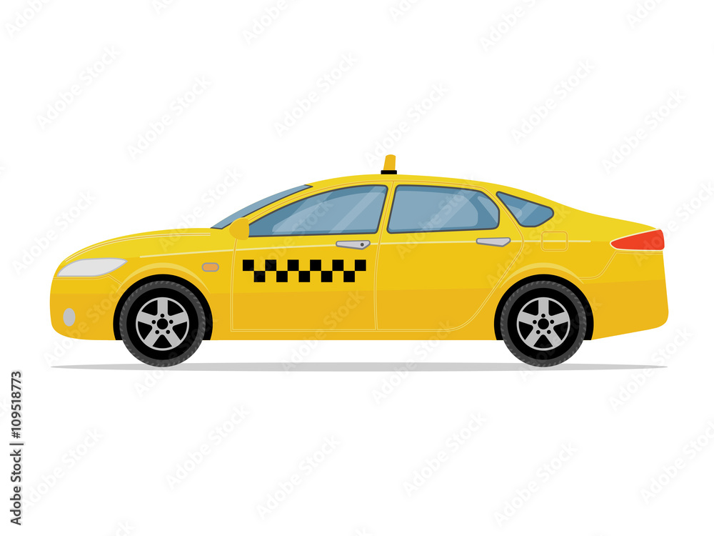 Taxi car on white background. Flat styled vector illustration. 
