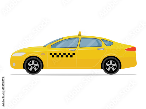 Fototapeta Naklejka Na Ścianę i Meble -  Taxi car on white background. Flat styled vector illustration. 
