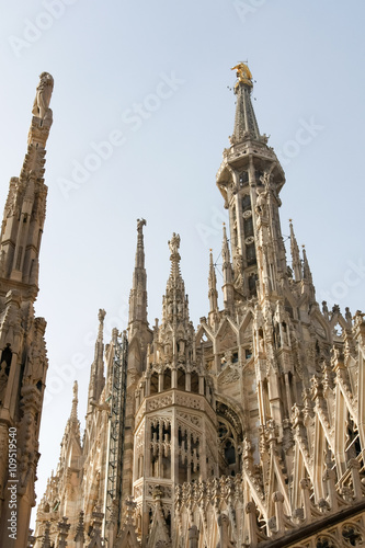 Detail of the skyline of the Duomo in Milan