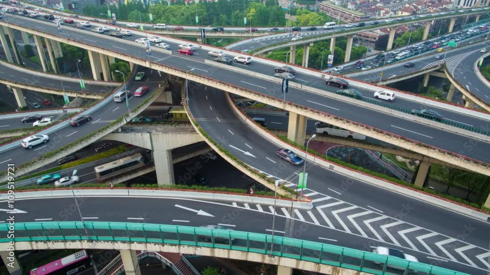 Shanghai city center overpass transportation timelapse.