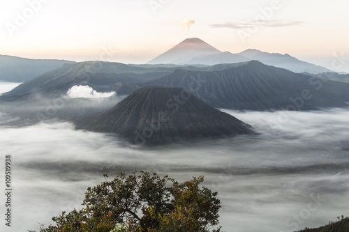 View on Mount Bromo with clouds