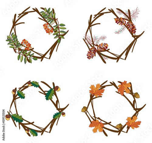Vector wreaths of autumn elements