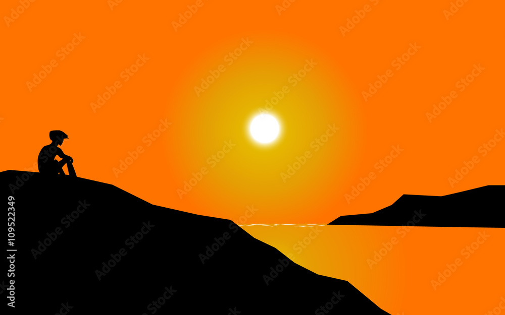 sunset beach alone background abstract vector art