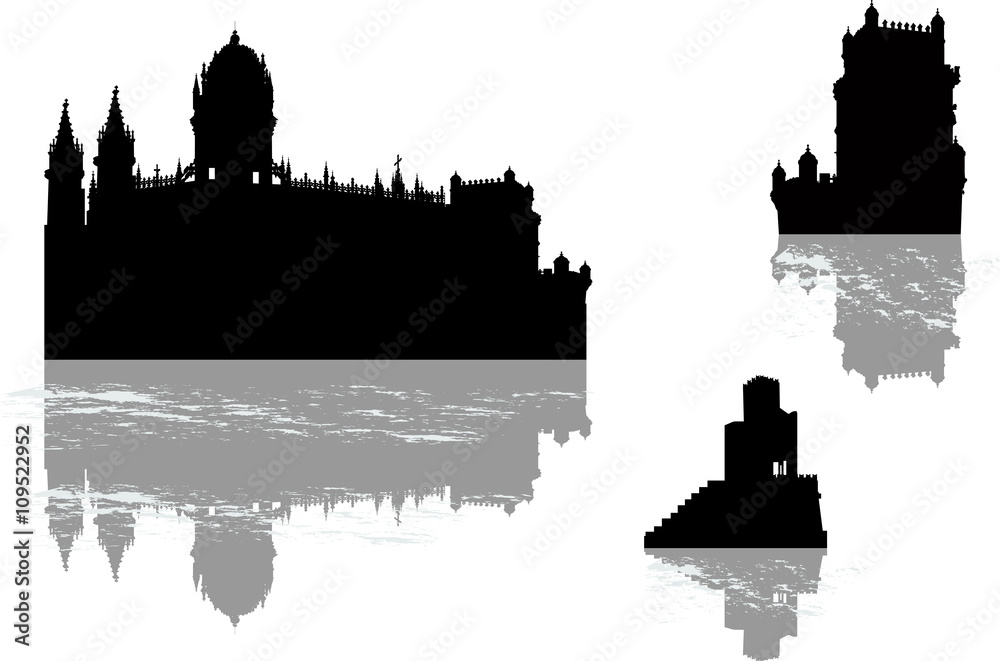 set of three isolated castles and towers