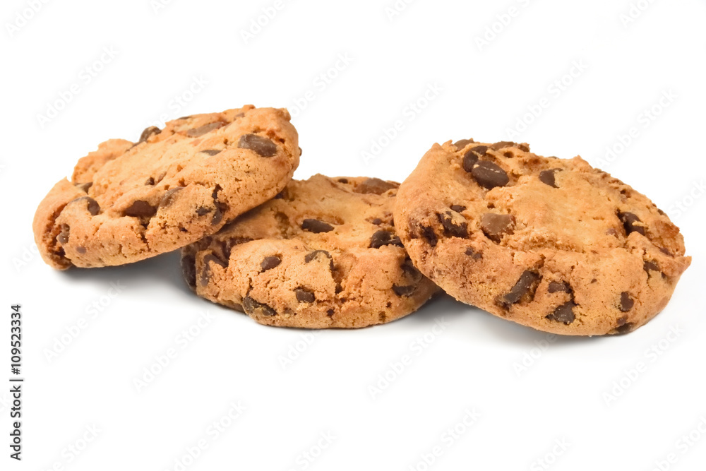 chocolate cookies. Arrangement, isolated on white. 