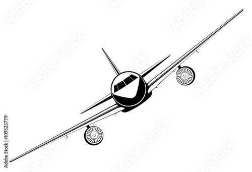 black outline jet passenger aircraft take off