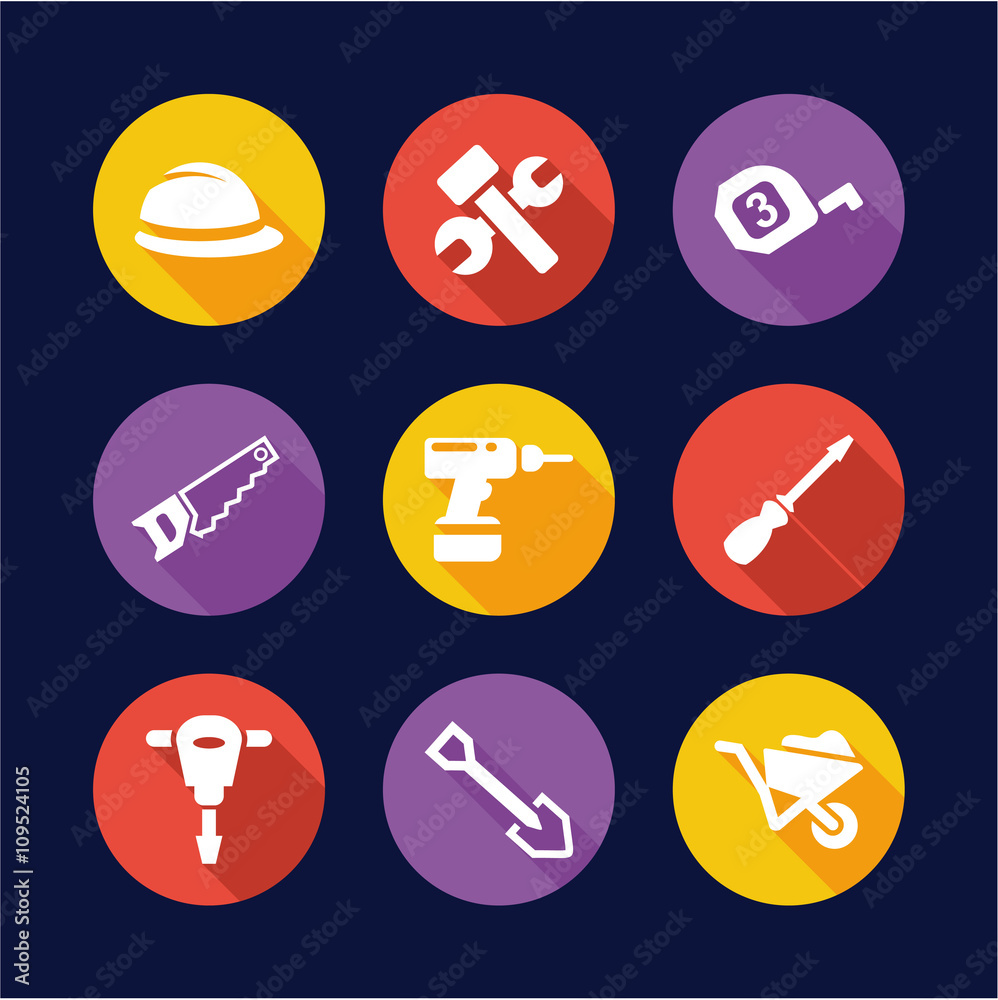 Construction Icons Flat Design Circle Construction Icons Flat Design Circle