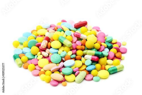Colored pills isolated on a white background