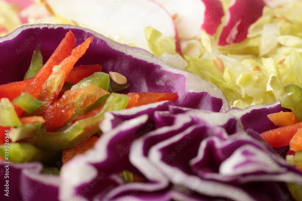 Mixed salad cut into julienne strips Mixed salad cut into julienne strips