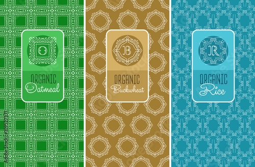 Seamless logo with label for oatmeal, buckwheat, rice 