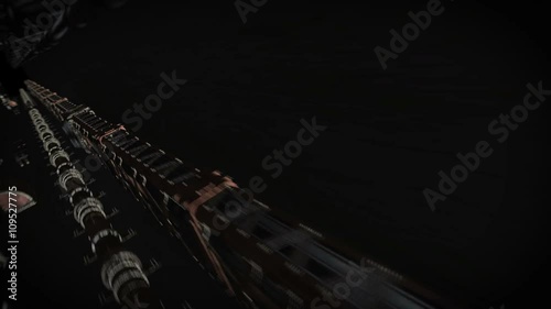 Seamless looping 3D animation of a dark tunnel with rusty pipelines