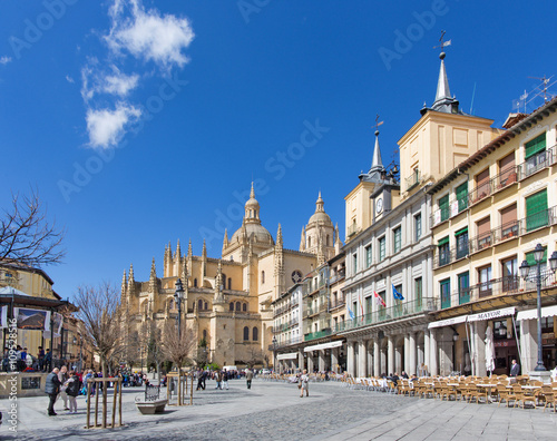 SEGOVIA, SPAIN, APRIL - 15, 2016: The Plaza Mayor square and the Cathedral.