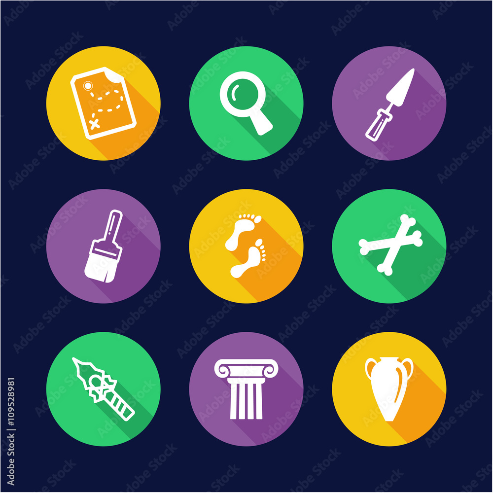 Archeology Icons Flat Design Circle Archeology Icons Flat Design Circle