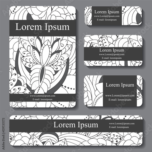 stock vector set of business card. decorative ornament. doodle d