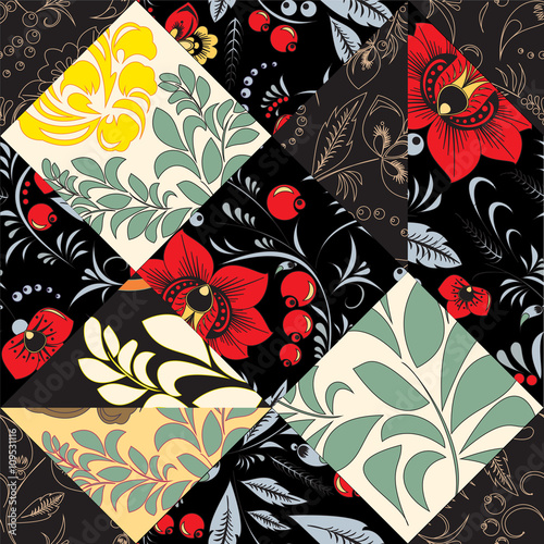 stock vector seamless patchwork pattern. oriental or russian flo