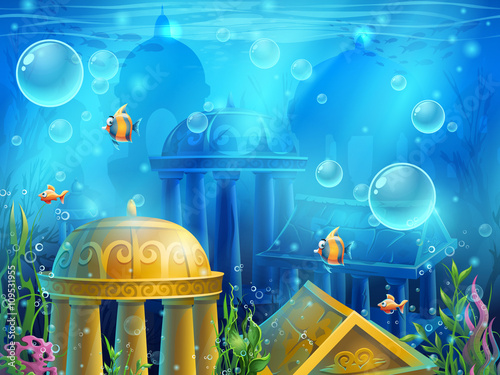 Atlantis ruins - vector background  illustration screen