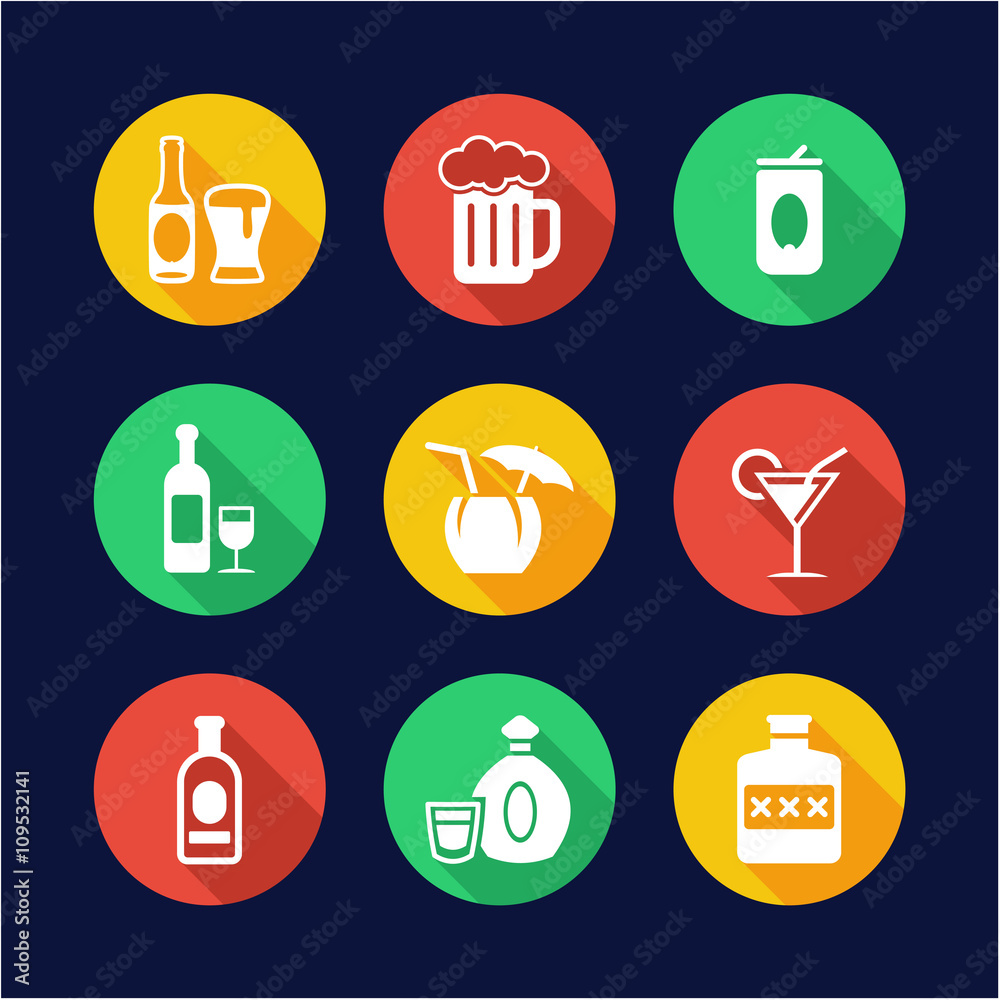 Alcohol Icons Flat Design Circle