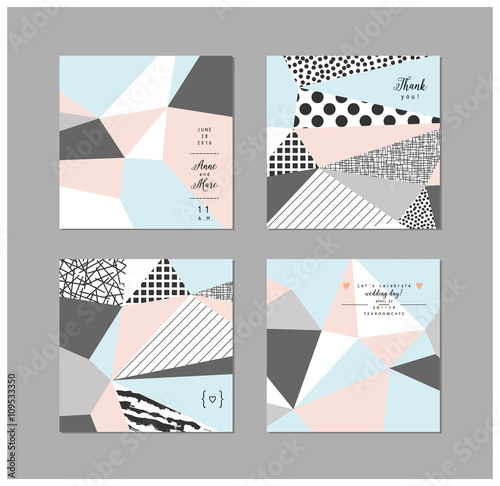 Set of creative universal cards with geometric shapes and gentle colors. Vector