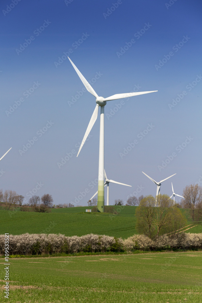 wind wheel in the landscape with blue sky