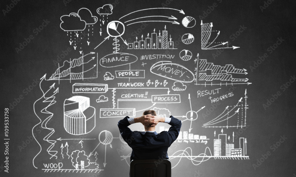 Businessman drawing business strategy Businessman drawing business strategy