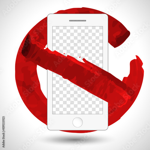 Round red no mobile phone icon vector isolated