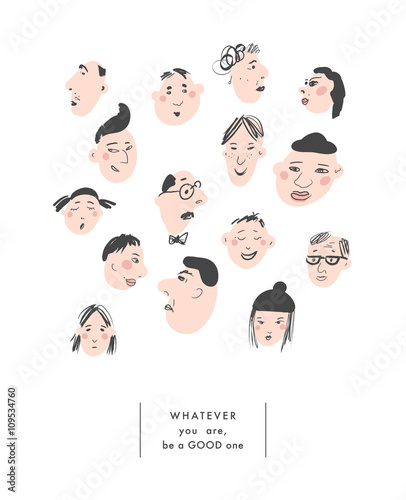 Cute hand drawn illustration of group of men and women. Crowd of people. Vector © lera_efremova
