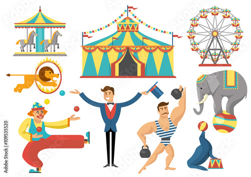 Circus Decorative Flat Icons Set