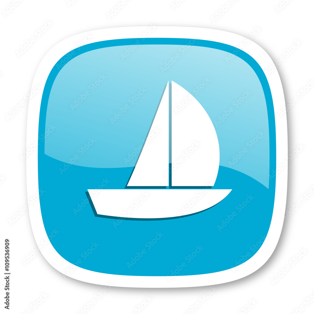 yacht blue glossy web icon