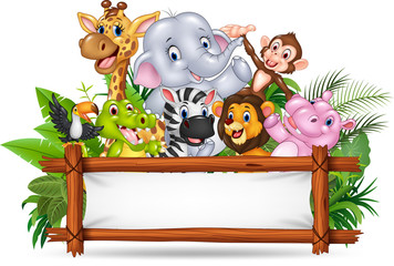 Foto auf Acrylglas Zoo African animals with blank sign   © tigatelu