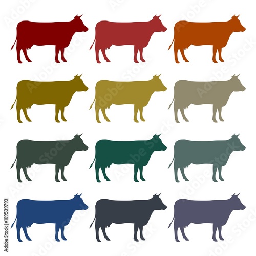 Cow silhouette icons set