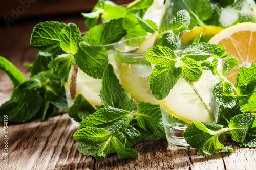 Alcoholic cocktail Parkside Fizz with mint, lemon juice, almond photo