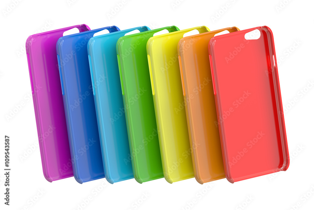 Multicolor Mobile Phone plastic cases. 3D rendering Multicolor Mobile Phone plastic cases. 3D rendering