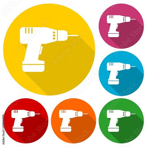 Drill icons set with long shadow