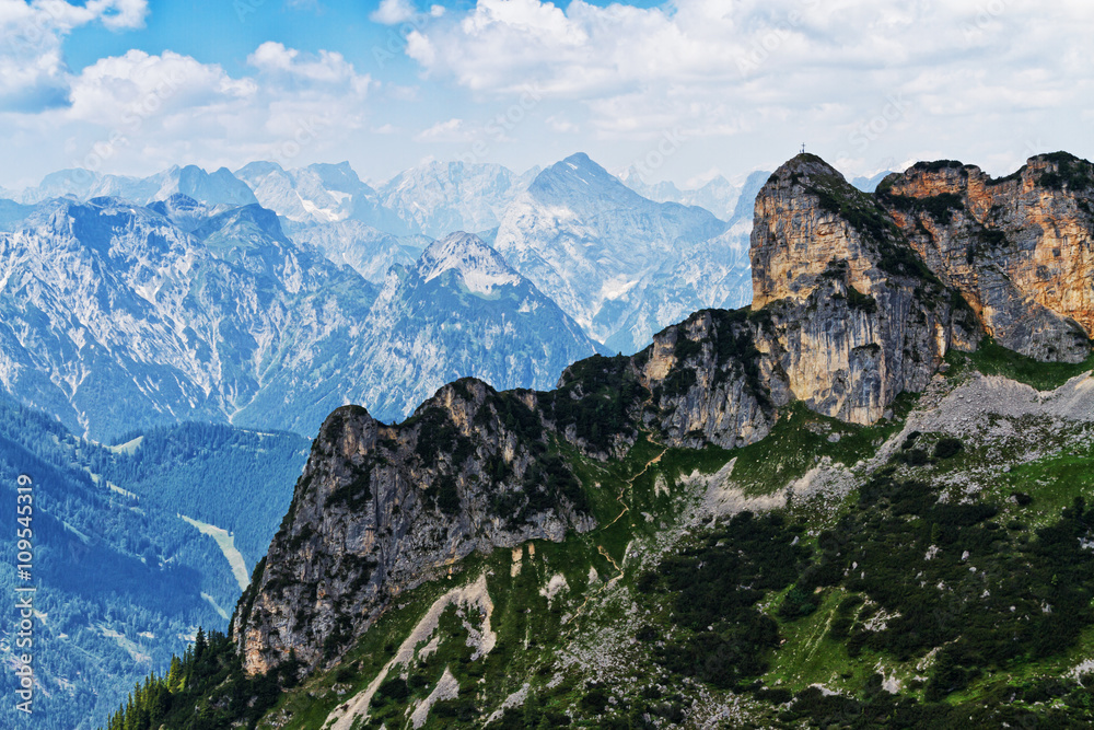 Idyllic view with high mountains in the Rofan Range. Austria; Tirol.