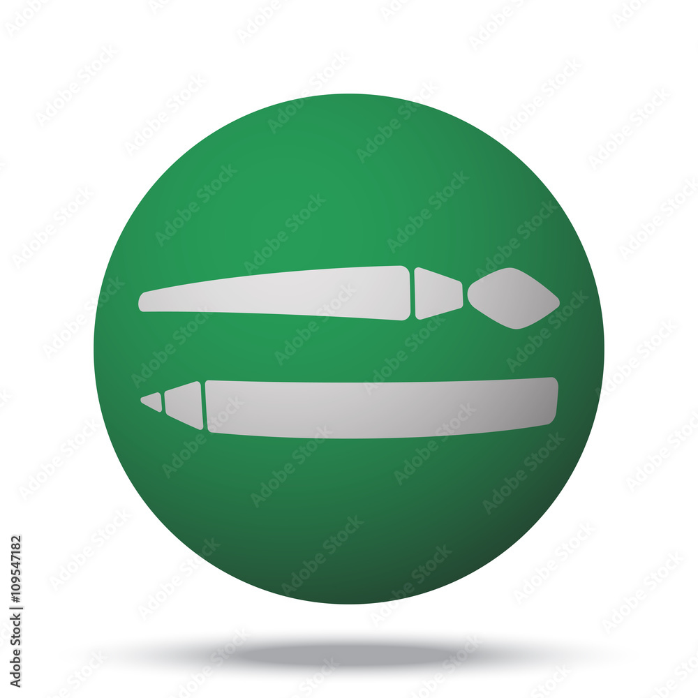 White Paintbrush web icon on green sphere ball White Paintbrush web icon on green sphere ball