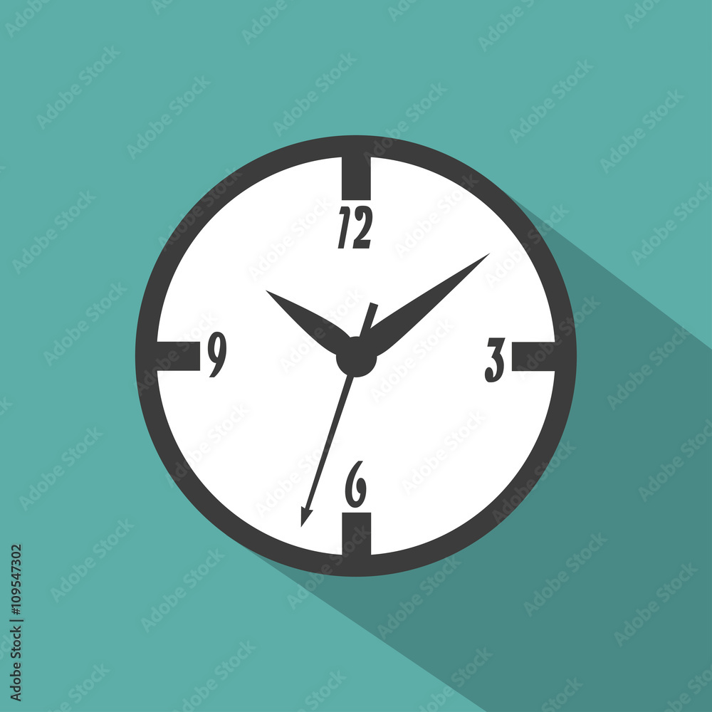 Clock Icon with shadow, isolated on a green background, flat style stylish vector illustration for web design Clock Icon with shadow, isolated on a green background, flat style stylish vector illustration for web design