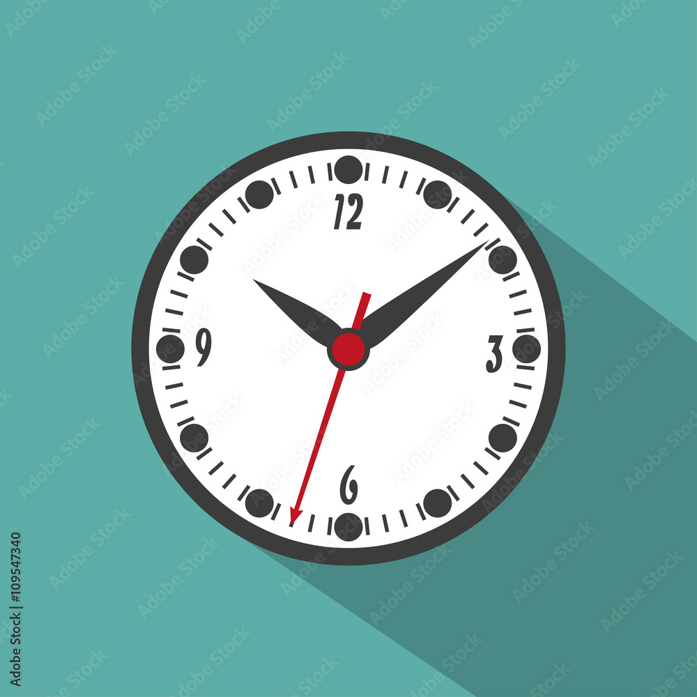 Clock Icon with shadow, isolated on a green background, flat style stylish vector illustration for web design